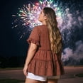 thumbnail image 3 of Blusa de mujer plus size Agnes Orinda, con diseño bohemio, flores, escote en V, mangas con volantes, estilo babydoll, talla 3X, color rojo, 3 of 8