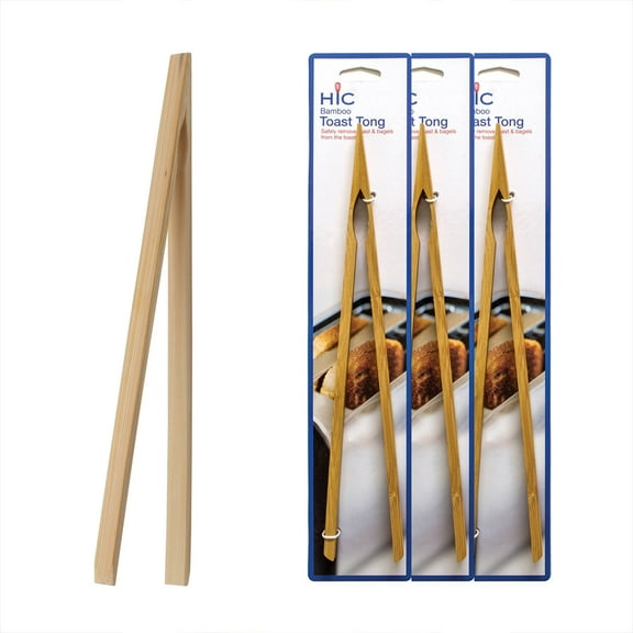 HIC Toast Tongs, Natural Bamboo, 12-Inches, Set of 4