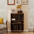 thumbnail image 5 of PULUOMIS Record Player Stand with Vinyl Storage, Flip Top Media Cabinet, Audio-Video Stereo Cabinet，Mid-Century Turntable Table with Open Storage for Living Room, Bedroom, Walnut, 5 of 10