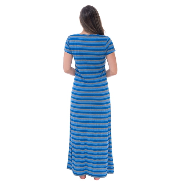 Just Love Womens Stripe Maxi Dress Knit Jersey T-Shirt Dress for Women (Royal Stripe, Small)
