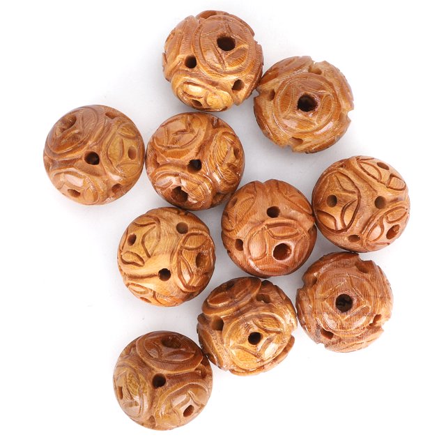 10 cuentas de madera de melocotón talladas para pulsera DIY, collar, manualidades, colgantes, accesorios Z52 1,8 cm