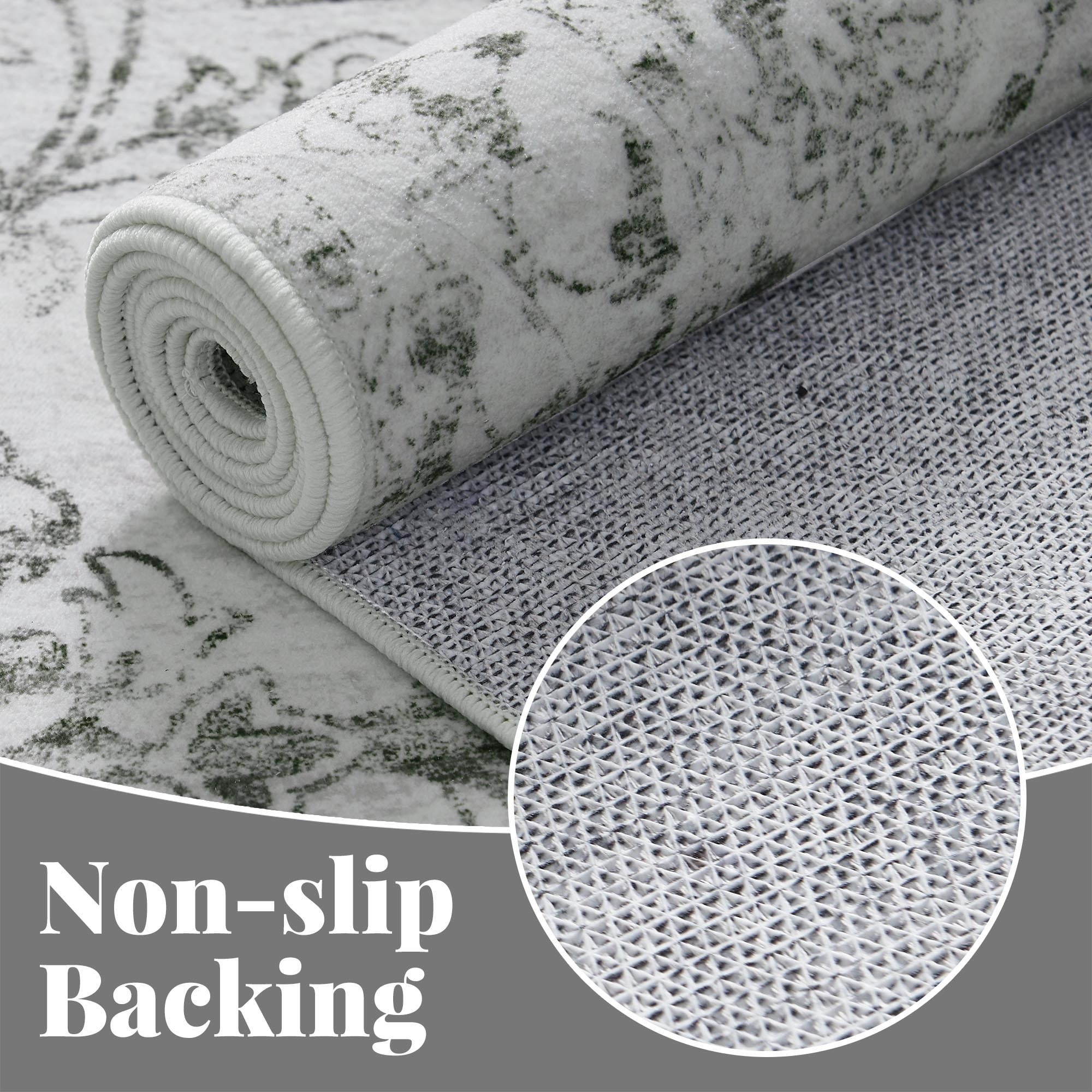 RUGKING Runner Rug 2x5, Non Slip Traditional Area Rug Low Pile Machine Washable Rugs for Entryway, Hallway, Kitchen and Corridor, Floral Grey