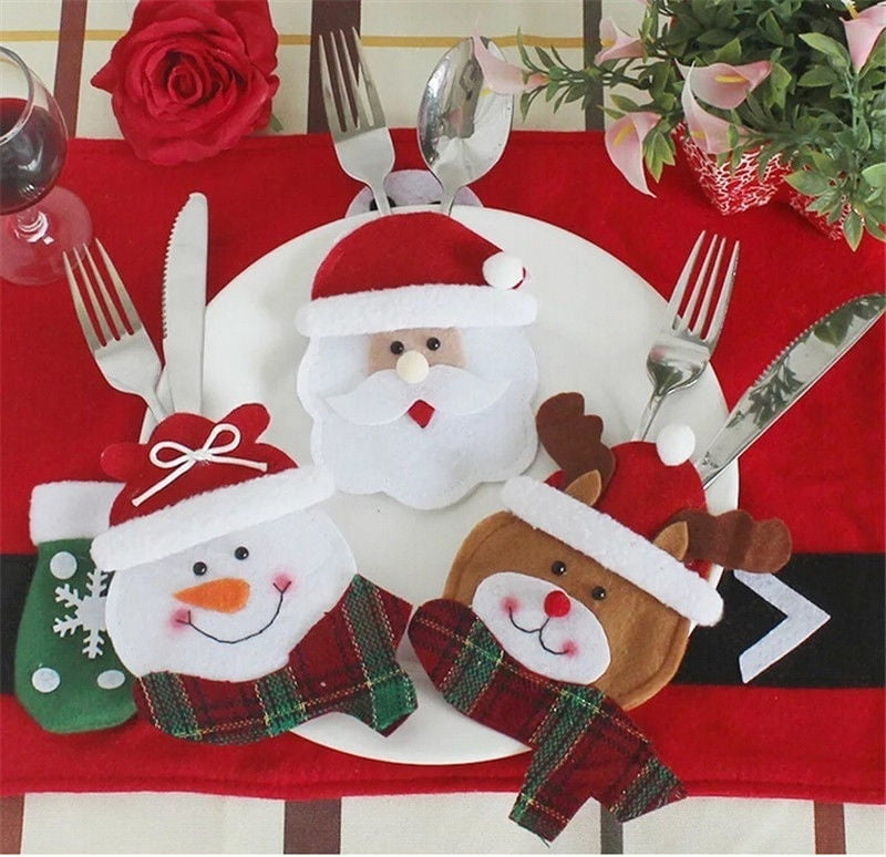 SANTA CLAUS Xmas Cutlery Tableware Wine Glass Set Decor Holders Hats Novelty Fun 