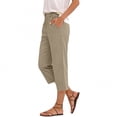 thumbnail image 2 of Miluxas Women's Lightweight Business Casual Capri Pants Elastic Waistband Tapered Loose Fit Capris with Pockets for Summer Daily Wear Loungewear Khaki, 2 of 5