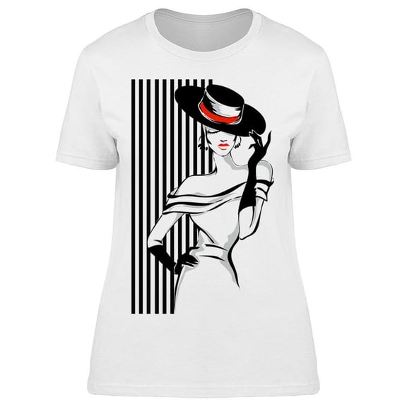 Black And White Retro Model T-Shirt Women -Image by Shutterstock, Female x-Large