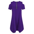 thumbnail image 4 of LOVZFMLL Summer Dresses for Women 2025 Casual Short Sleeve Zipper V Neck Cold Shoulder T-shirt Mini Dress for Women Office Work Purple S, 4 of 7