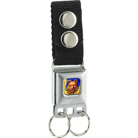 - Altered Beast Pixelated Wolf Face Flames Full Color Blues/Yellow-Orange Seatbelt Buckle Keychain