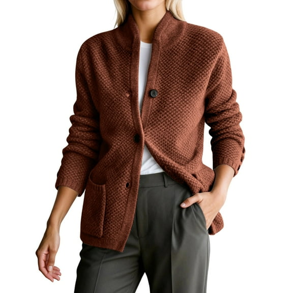UJNDER Knit Sweater Coat Long Sleeve Cardigan Jacket Stand Collar Loose Fit Outerwear for Fall Winter Fashion Casual Orange M