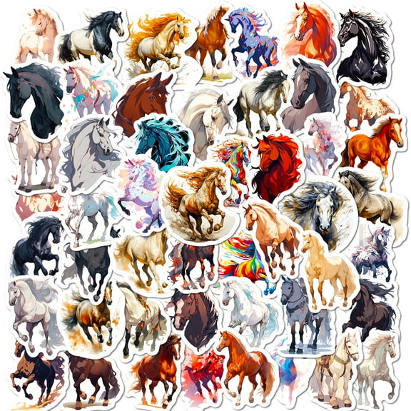 50-Pack Graffiti Horse Stickers - New Equestrian Sports Trendy Cartoon Stickers for DIY and Decoration