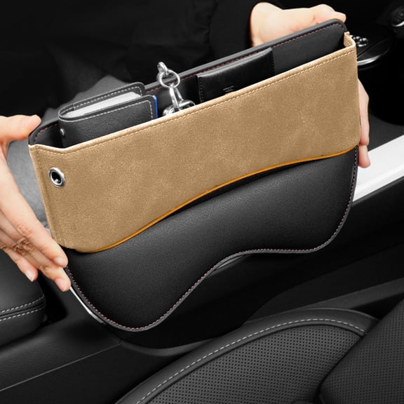 Leather Car Seat Gap Storage Box with Multi-Compartment Organizer, Universal Fit Console Insert for Phones Keys Wallets to Prevent Items Falling Between Seats and Keep Car Tidy
