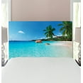 thumbnail image 1 of Ocean Headboard, Anse Lazio Beach at Praslin Island Surfing Beach Scenic View Travel, Upholstered Decorative Metal Bed Headboard with Memory Foam, Twin Size, Turquoise Blue Green, by Ambesonne, 1 of 4