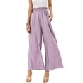 thumbnail image 1 of VISgogo Pantalones largos de pierna ancha para mujer, color sólido, cintura alta, ajuste holgado, bolsillos laterales, pantalones, pantalones casuales simples VISgogo moda, 1 of 5