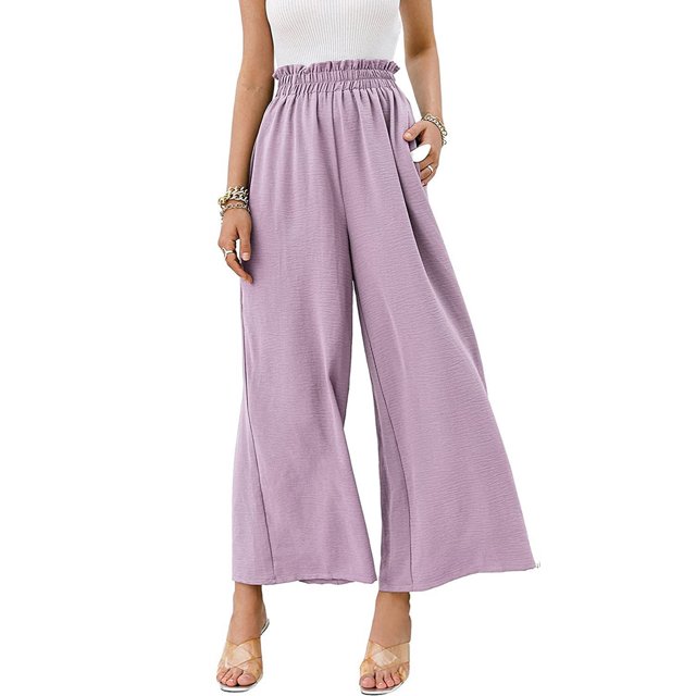 VISgogo Pantalones largos de pierna ancha para mujer, color sólido, cintura alta, ajuste holgado, bolsillos laterales, pantalones, pantalones casuales simples VISgogo moda
