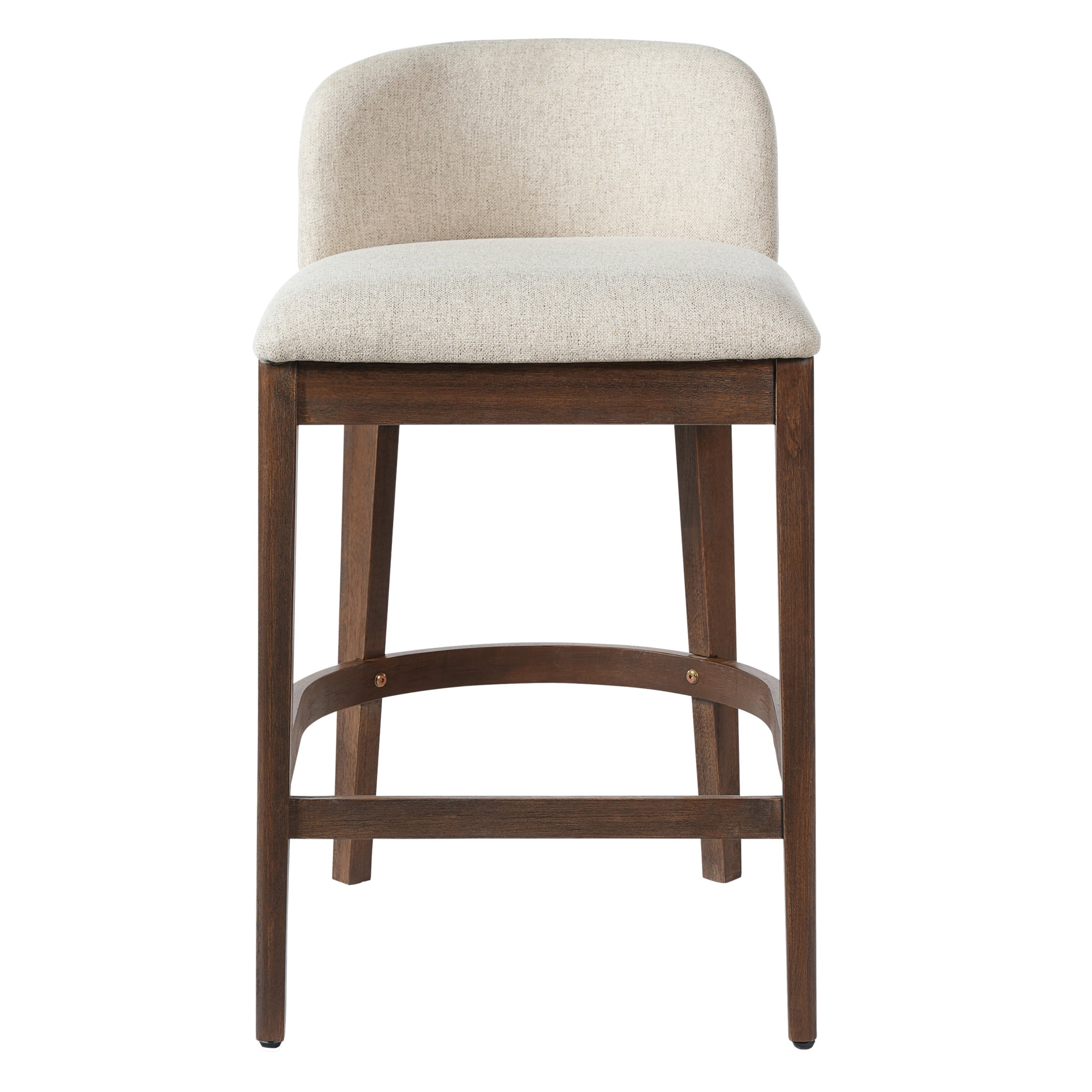 Christopher Knight Home 33"H Wooden Beige Upholstered Counter Stools with Curved Seat, Walnut Finish, Set of 2