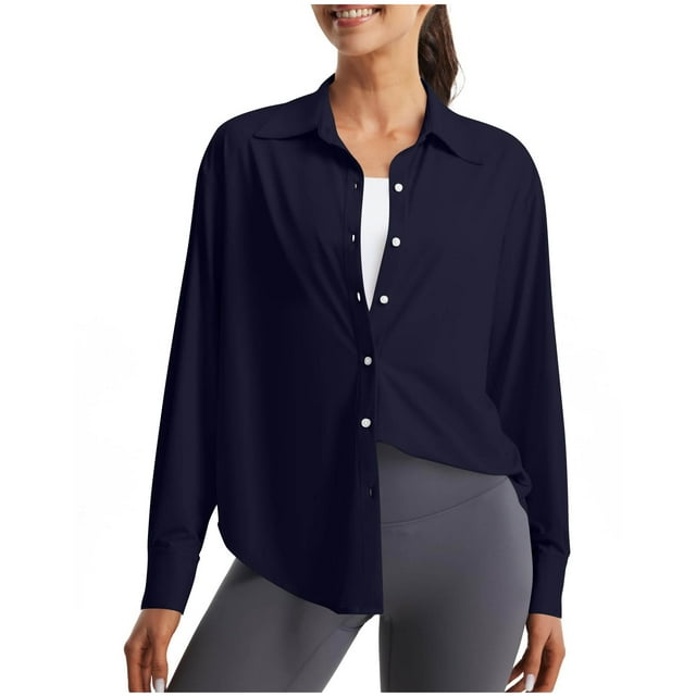 BiZtdJrK Chemises de Protection Solaire pour Femmes à Boutons Manches Longues Hauts Randonnée Pêche Séchage Rapide Blouse Couverture de Plage Marine G Cadeaux d'Anniversaire