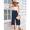 thumbnail image 2 of Chiclily Women's Wide Leg Capri Pants Summer High Waisted Palazzo Trousers Navy Blue Drawstring Cropped Pants with Pockets, Size 2XL, 2 of 7