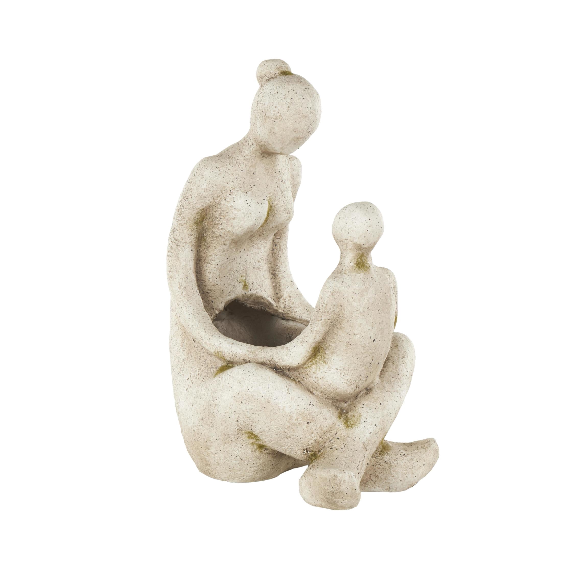 DecMode 12" x 17" Sitting Cream Polystone Family Planter