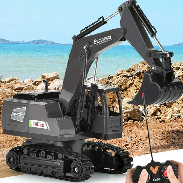 Dvkptbk Control Excavator Remote Control Excavator Rc Toy 1:20 Rc Excavator Toy Alloy Construction Tractor,5 Channel Rechargeable Rc Truck with Lights Sounds 2.4Ghz Transmitter Car Model