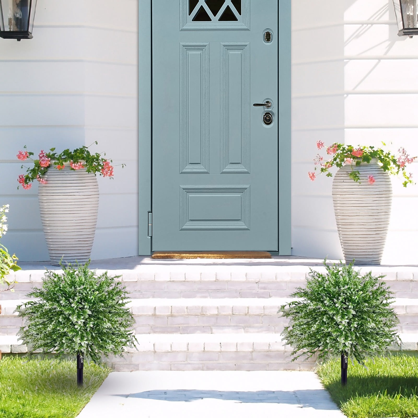 SMKE outdoor decor,garden decor,outdoor flower,garden flower,garden arrangement,porch arrangement,21.65" Artificial White Flower Bush with Ground Insert,Faux Plant for Outdoor Garden Porch