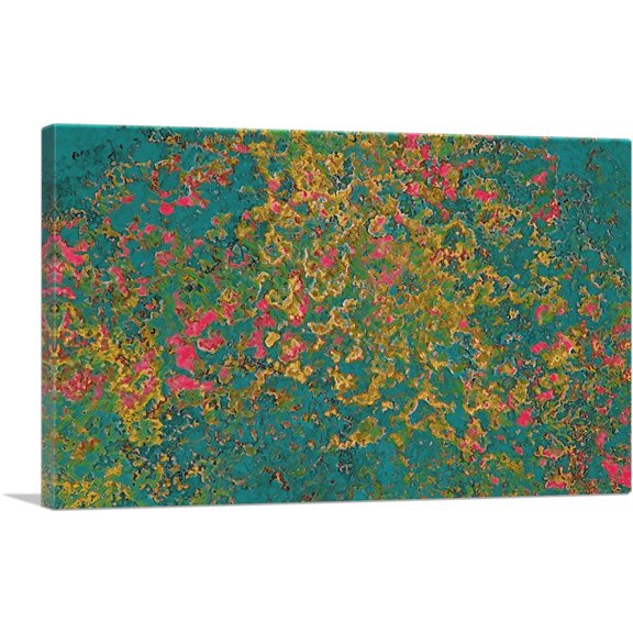 ARTCANVAS Green Yellow Pink Splatter Modern Canvas Art Print - Size: 12" x 8" (0.75" Deep)
