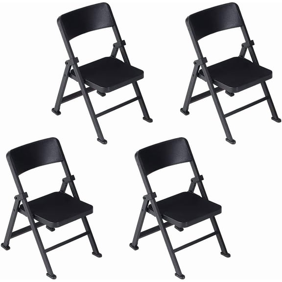 4Pcs Mini Plastic Foldable Chair 2.9x2.4x3.8 Inch Black Foldable Chair for Action Figure Accessories Miniature Furniture for 12 Inch Action Figure Minihouse Decoration Making DIY