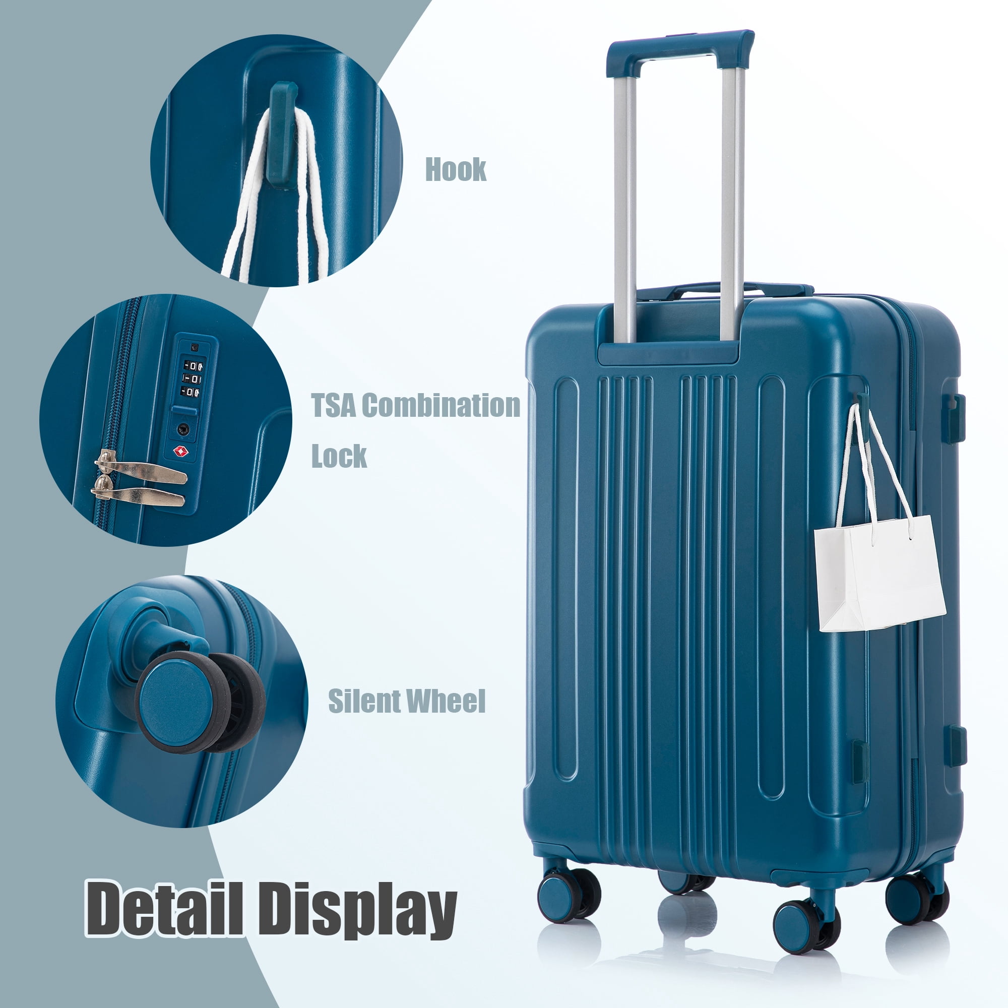 Alvantor 3 Piece Luggage Sets, ABS Spinner Suitcase with TSA Lock (20"/24"/28", Dark Blue)