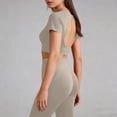 thumbnail image 5 of Aofany Workout Sets for Women 2 Piece Tracksuit Set Athletic Yoga Outfits Stretchy Yoga Workout Set Comfortable Gym Leggings And Short Sleeve Top Set, 5 of 5