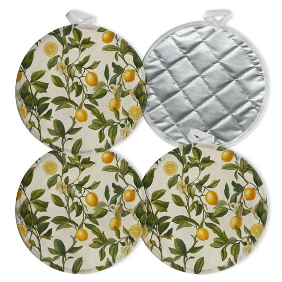 4 PCS Pot Holders for Kitchen,Potholders Sets with Hook for Oven,Cooking,Baking,Lush Lemon And Greenery Pattern