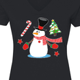 thumbnail image 4 of Inktastic Top Hat Snowman with Christmas Tree and Candy Cane Women's V-Neck T-Shirt, 4 of 5