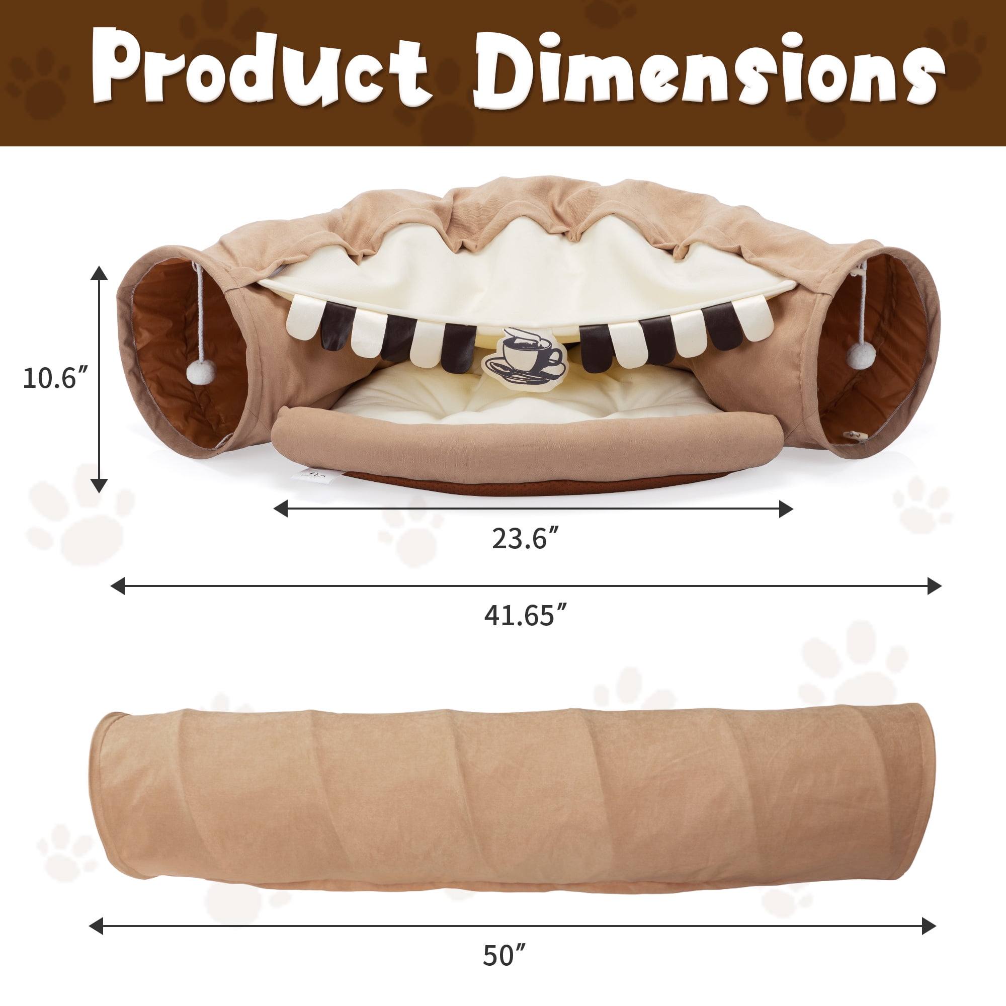 Pefilos 2-in-1 Large Cat Tunnel Bed for Indoor, Cat Tube with Collapsible Washable Cat Bed, Cat Toys for Small Medium Kitty City, Brown Pefilos 2-in-1 Large Cat Tunnel Bed for Indoor, Cat Tube with Collapsible Washable Cat Bed, Cat Toys for Small Medium Kitty City, Brown