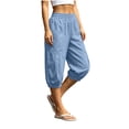 thumbnail image 2 of Noric Women's High Waisted Casual Capri Pants Elastic Waist with Pockets Loose Fit Cropped Boho Beach Cuffed Trousers, 2 of 9