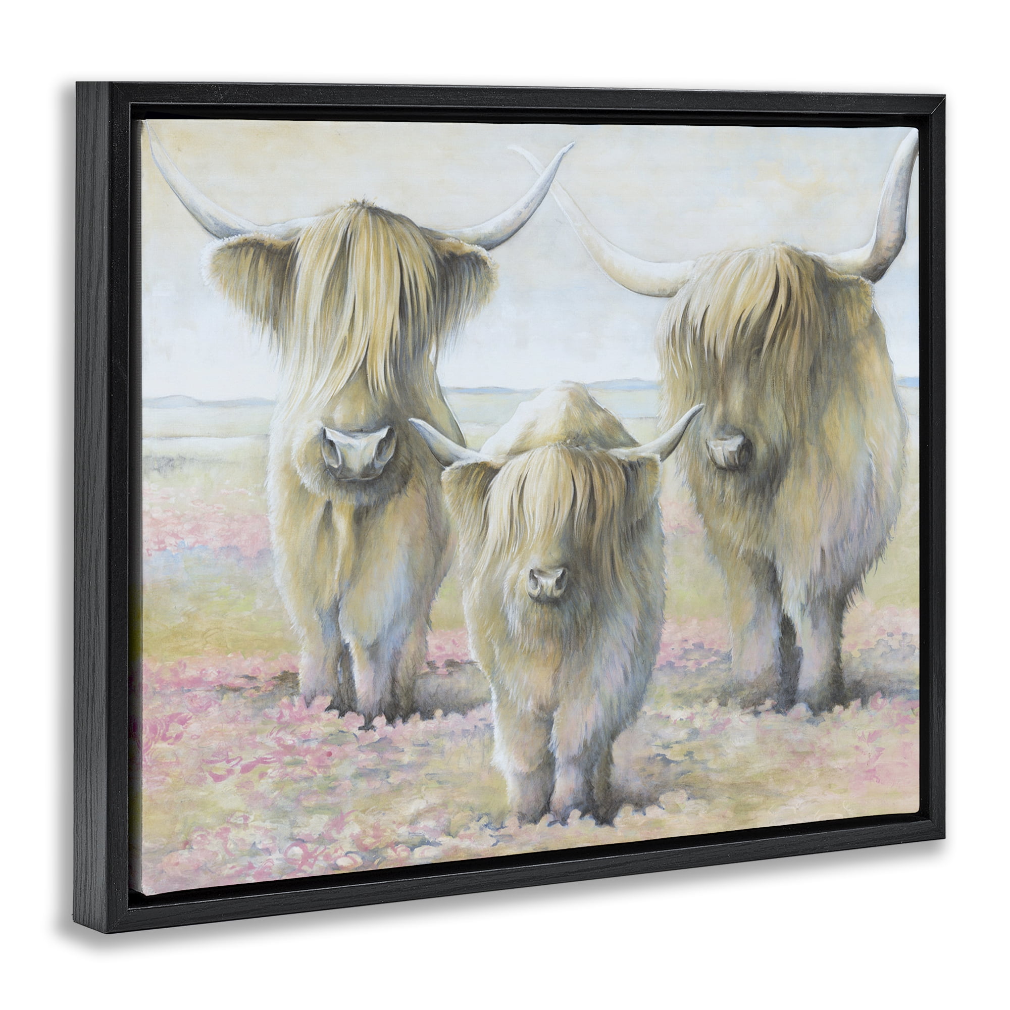 Stupell Industries Gentle Cattle Trio Animals & Insects Painting Black Floater Framed Canvas Art Print Wall Art, 21 x 17