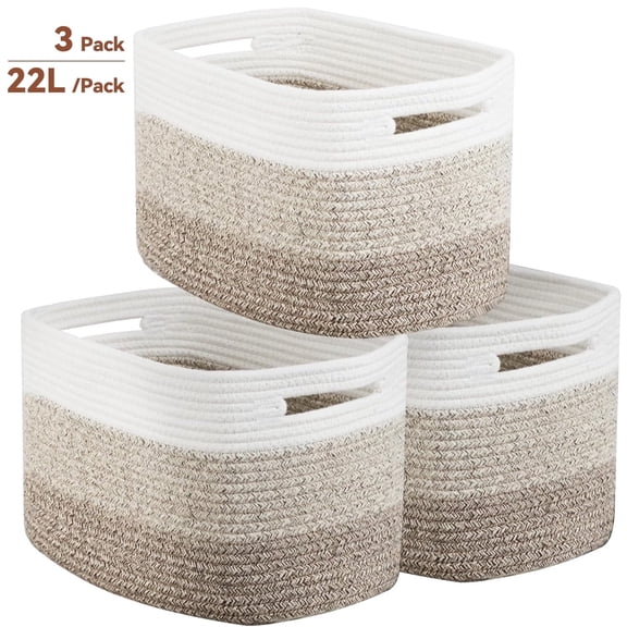 3 Pack Storage Basket, Woven Baskets for Storage, Organizer Bins Laundry Basket, Decor Basket for Toys, Towels, Books