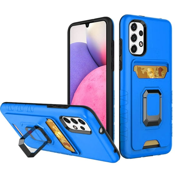 Phone Case for Samsung Galaxy A33 5G Wallet Case Designed with Credit Card ID Holder Stand Kickstand Ring Heavy Duty Hybrid Armor Cover for Galaxy A33 5G - Blue