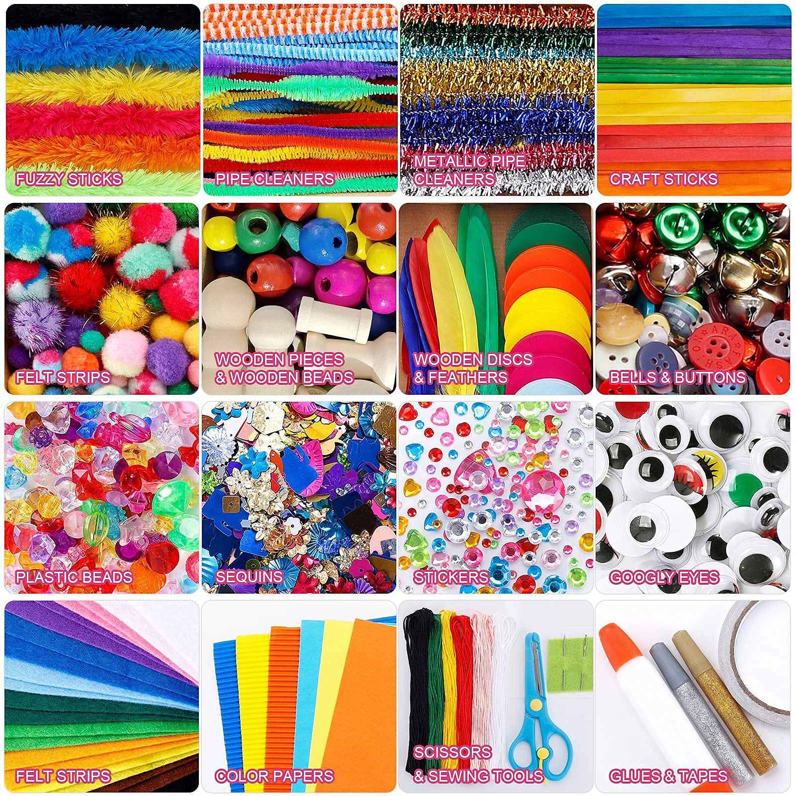 volinfo kids arts and crafts supplies set- toddler 1600 pcs diy craft box  include 26 pcs rainbow scratch art set, craft suppl