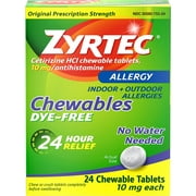 Zyrtec 24 Hour Allergy Relief Chewable Dye-Free Tablets with 10 mg Cetirizine HCl, 24 Ct