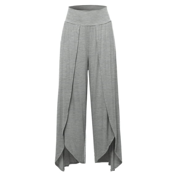 A2Y Women's Solid Modal Wide Leg Tulip Pants Heather Grey L