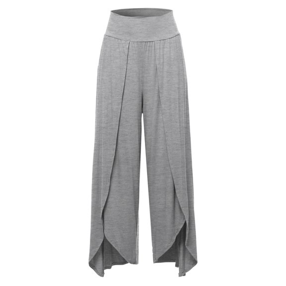 A2Y Women's Solid Modal Wide Leg Tulip Pants Heather Grey L