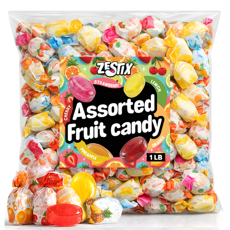 Zestix Fruit Filled Hard Candy Assorted Fruity Flavors Individually Wrapped 1 lb Bag