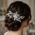 thumbnail image 6 of MIALLO Silver Bridal Hair Comb - Crystal & Pearl Wedding Headpiece - Marquise Rhinestone Hair Clip for Women, 6 of 7