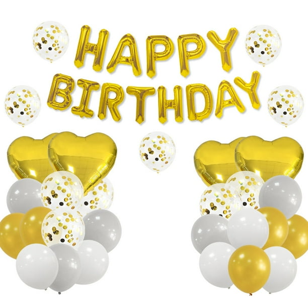 Set de globos dorados para felicitación de cumpleaños, 30 unidades, látex y lámina, 30-45 cm