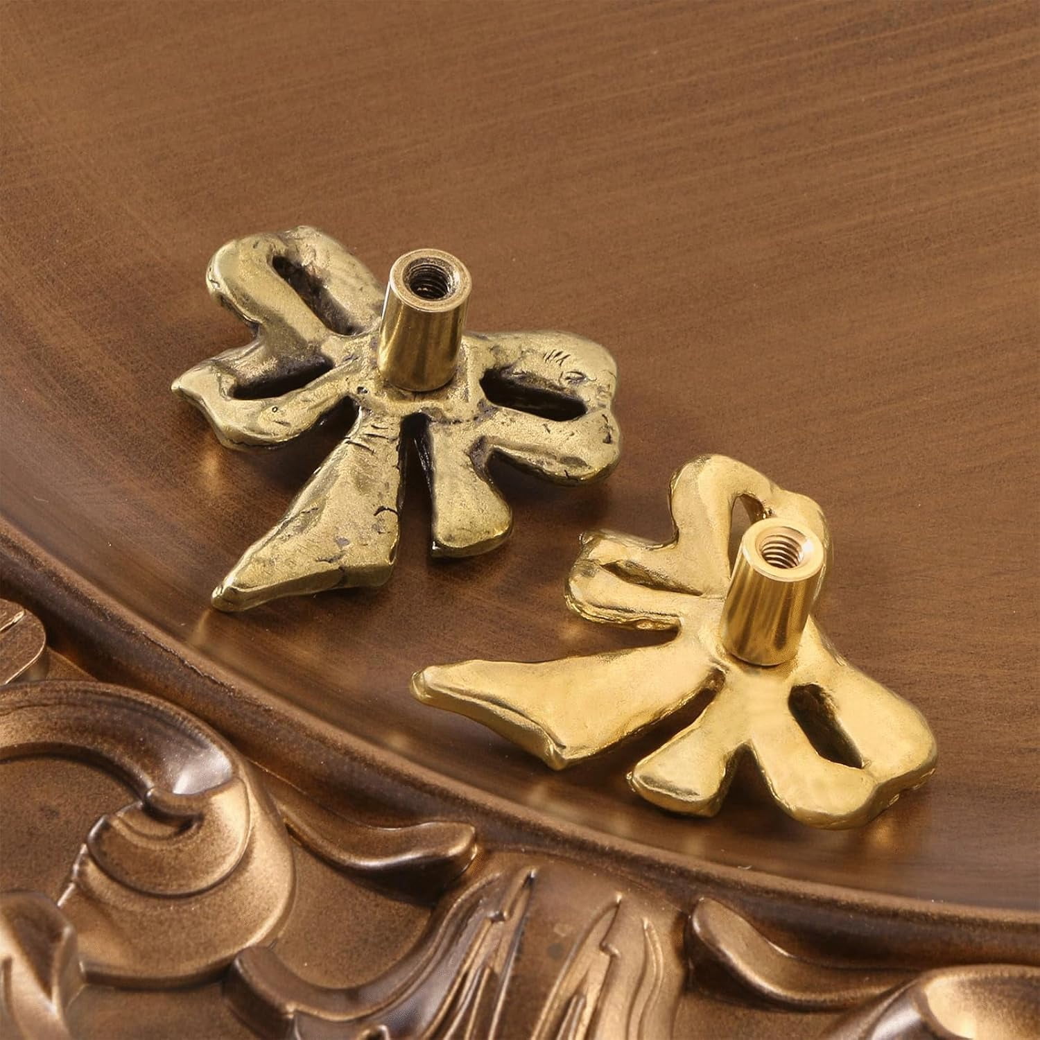 CATPAN 6 Pack Antique Gold Bow Cabinet Knobs Brass,Rustic Bowknot Drawer Dresser Furniture Knobs and Pulls Vintage for Kitchen,Bathroom, Bedroom,Kid Room (Anti Gold-1)