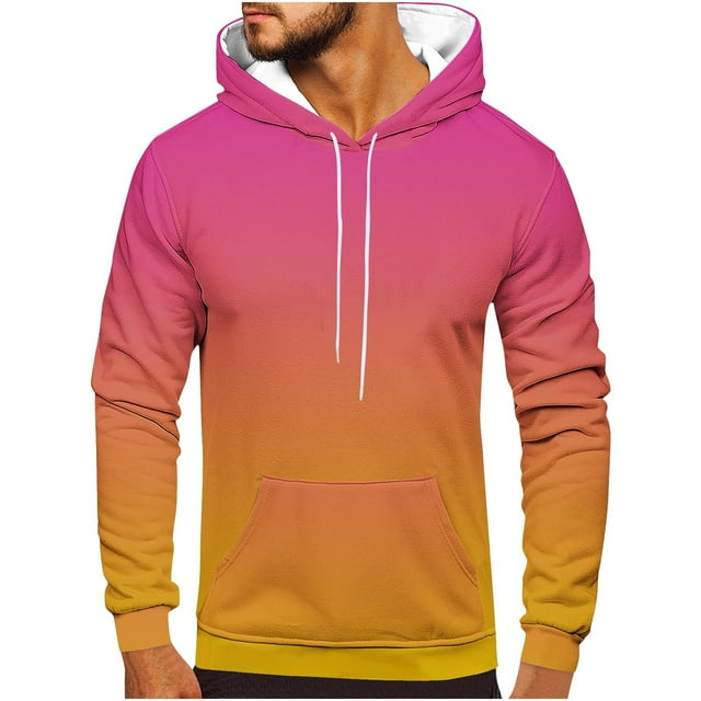 Dagugfen Plus Size Tops for Men Sweatshirts Hoodie Drawstring Slim Comfy Gradient Color Pullover Casual Tops Pocket Fashion