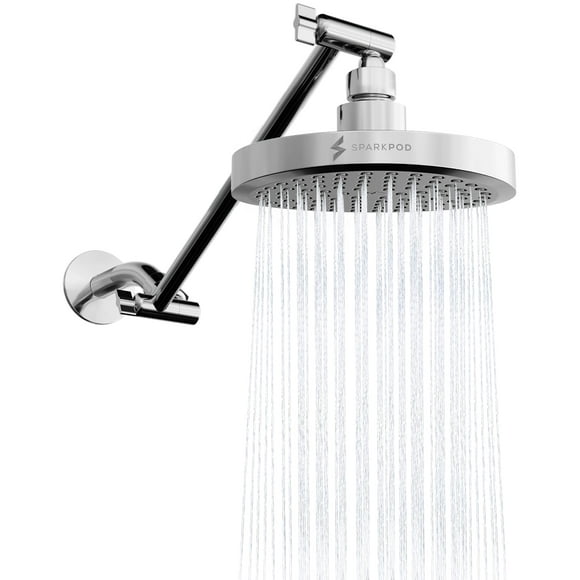 SparkPod Round Rain Shower Head with Extension Arm - Height Adjustable Shower Head with High Pressure Performance - Easy 1-Minute Installation (11" A
