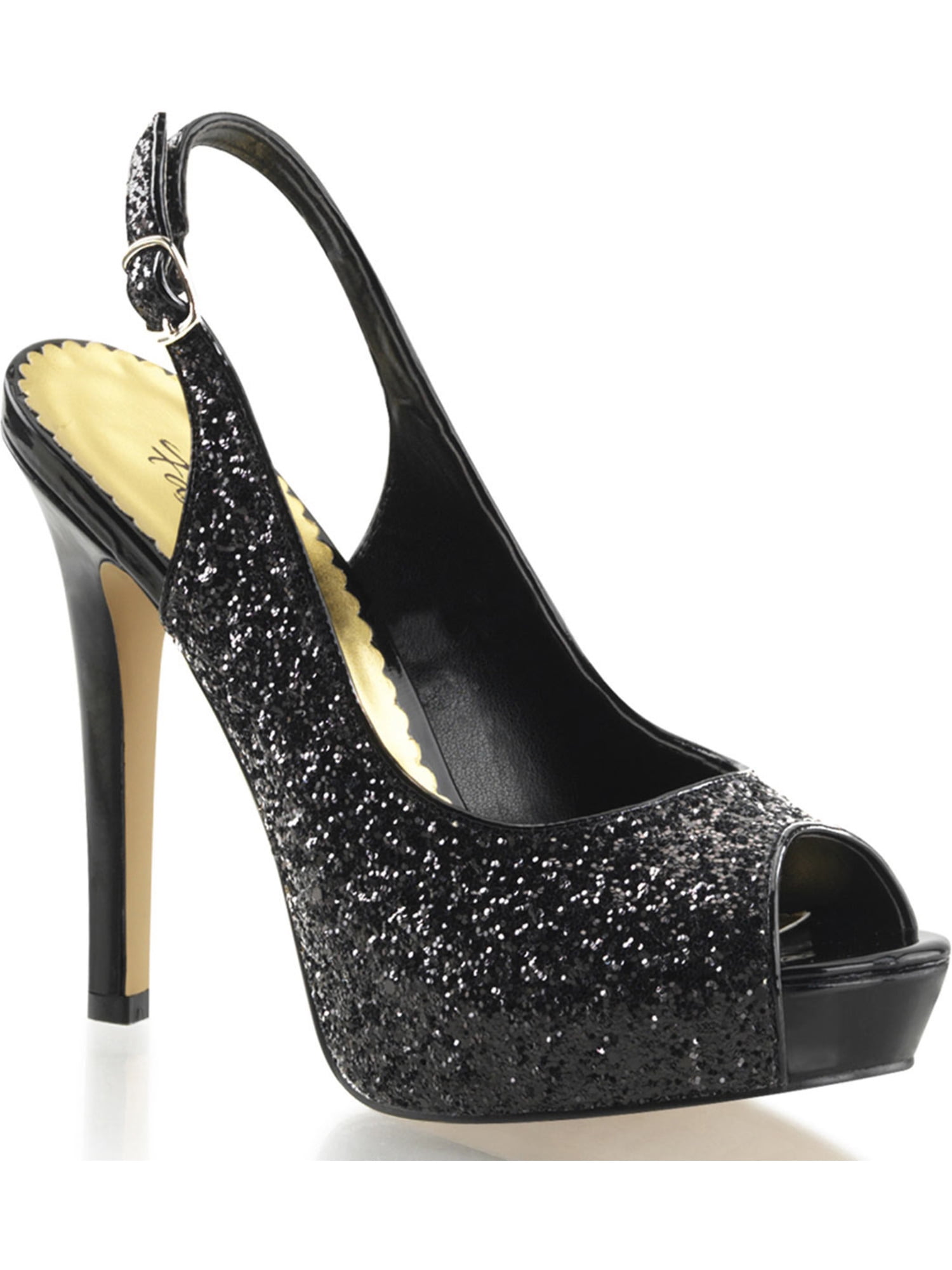 Women Sparkling Black Glitter 4.75 Slingback Heels Dress Shoes - Walmart.com