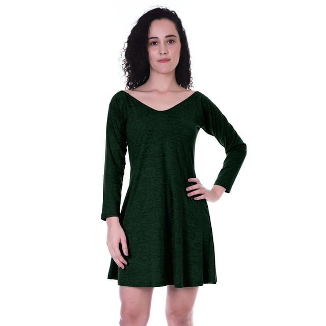 Moomaya Robe Droite à Manches Longues pour Femmes avec Encolure en V en Coton, Robes d'Été Décontractées - F9