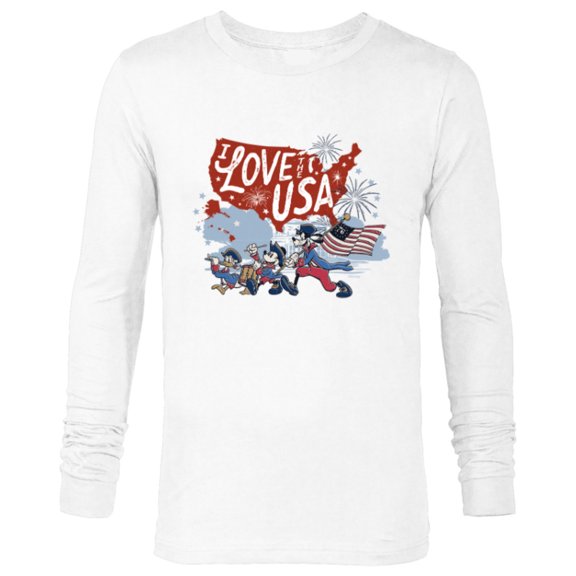Disney Mickey Mouse & Friends I Love the USA Fourth of July - Long Sleeve T-Shirt for Men - Customized-White