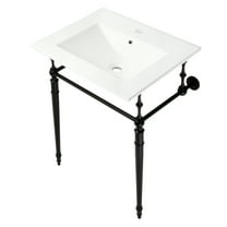 Kingston Brass KVPB24187W1MB Edwardian 24" Ceramic Console Sink with Brass Legs (1-Hole), White/Matte Black