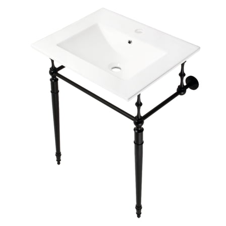 Kingston Brass KVPB24187W1MB Edwardian 24" Ceramic Console Sink with Brass Legs (1-Hole), White/Matte Black