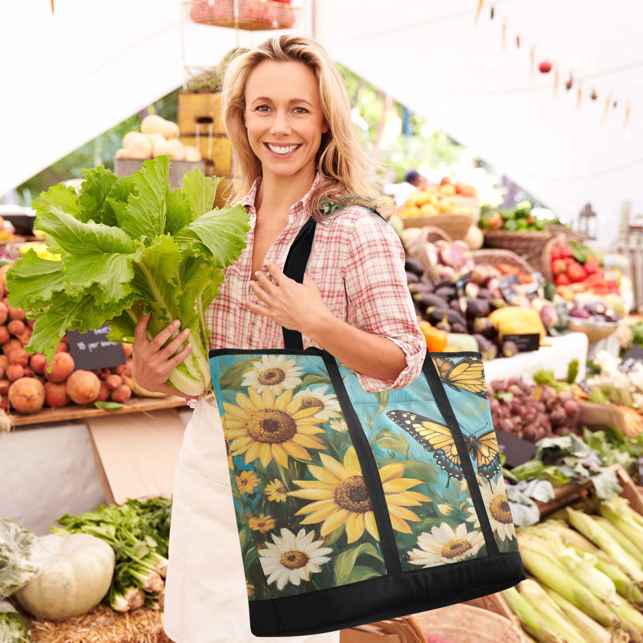 Large Hand-held Ice Pack Picnic Bag Insulation and Refrigeration Suitable for Shopping Picnics and Camping Lovely Big Butterfly